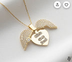 Fancy Customized Openable Heart 💖 Angel Wings Pendant – Gold Plated Zircon Design