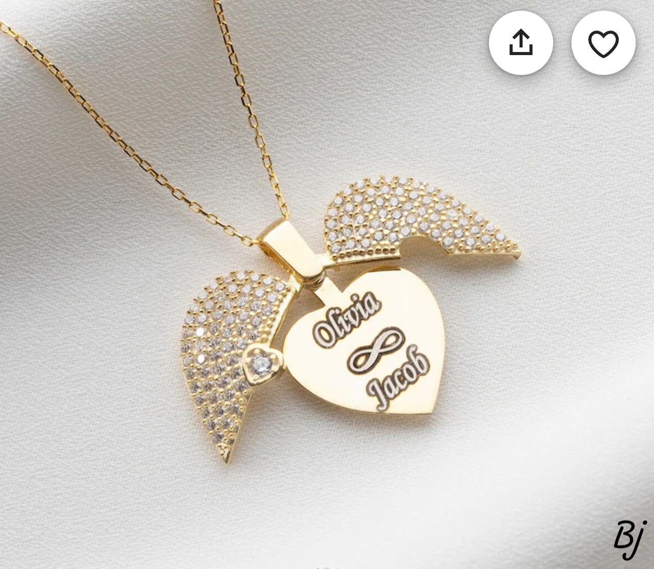 Fancy Customized Openable Heart 💖 Angel Wings Pendant – Gold Plated Zircon Design