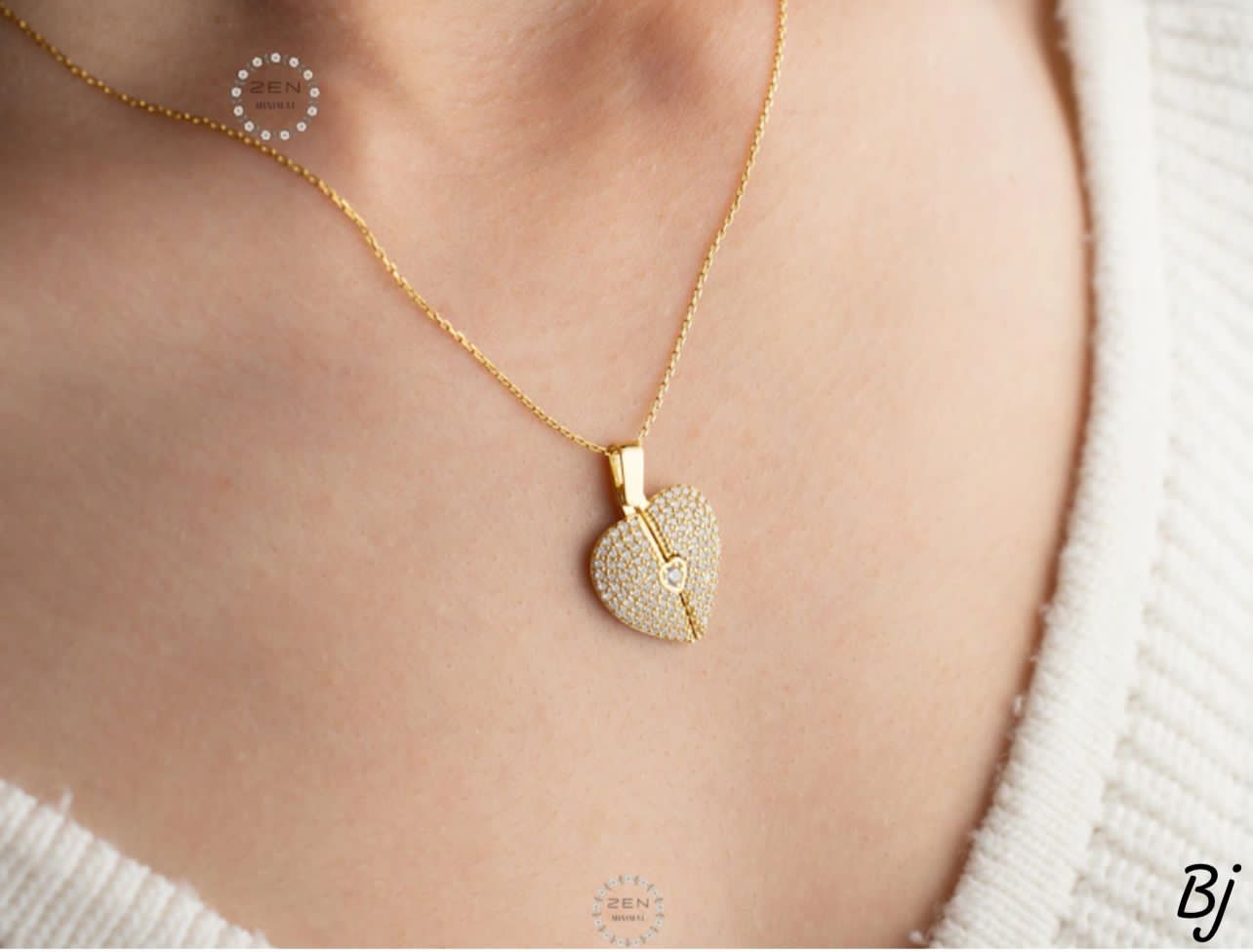 Fancy Customized Openable Heart 💖 Angel Wings Pendant – Gold Plated Zircon Design