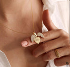 Fancy Customized Openable Heart 💖 Angel Wings Pendant – Gold Plated Zircon Design