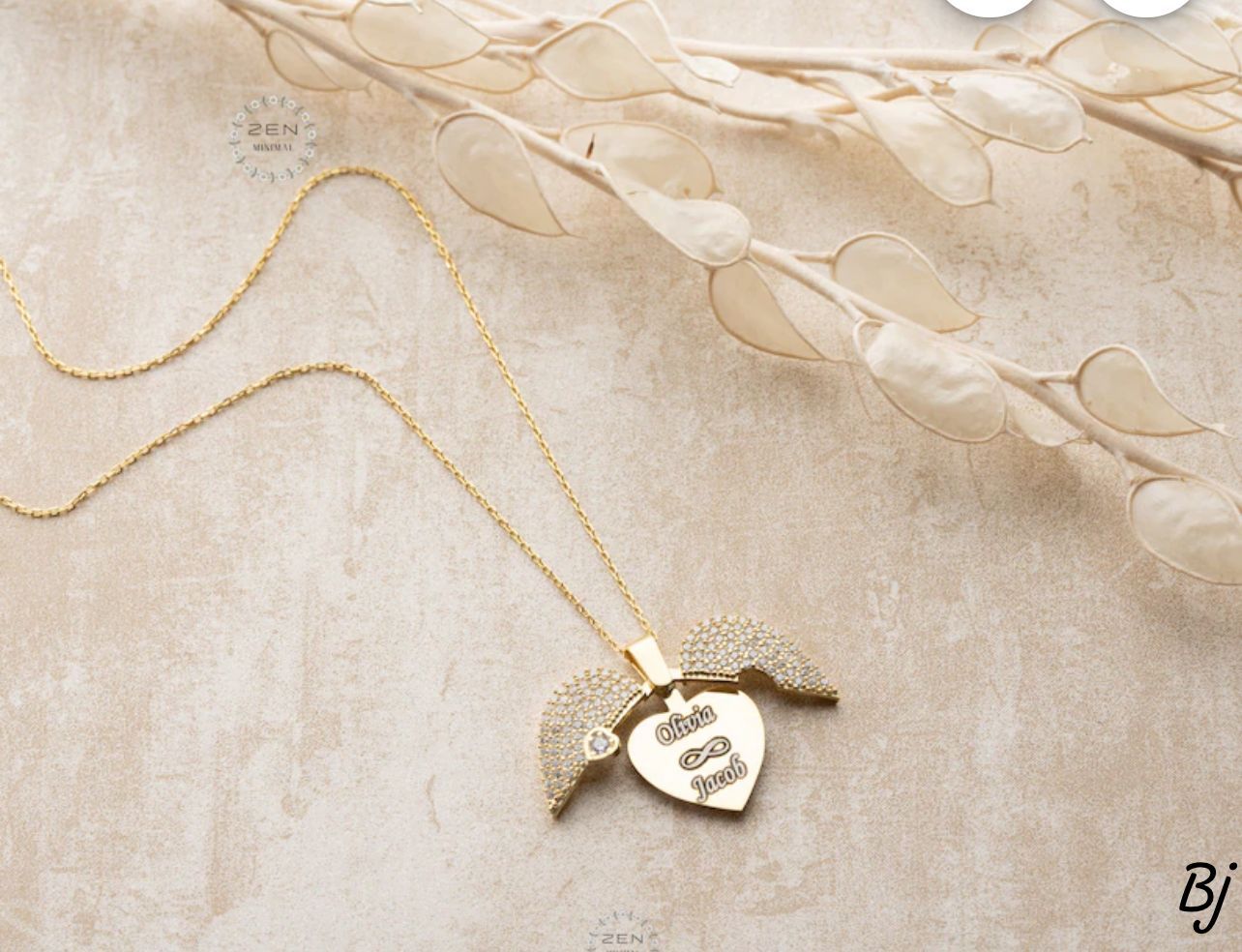 Fancy Customized Openable Heart 💖 Angel Wings Pendant – Gold Plated Zircon Design