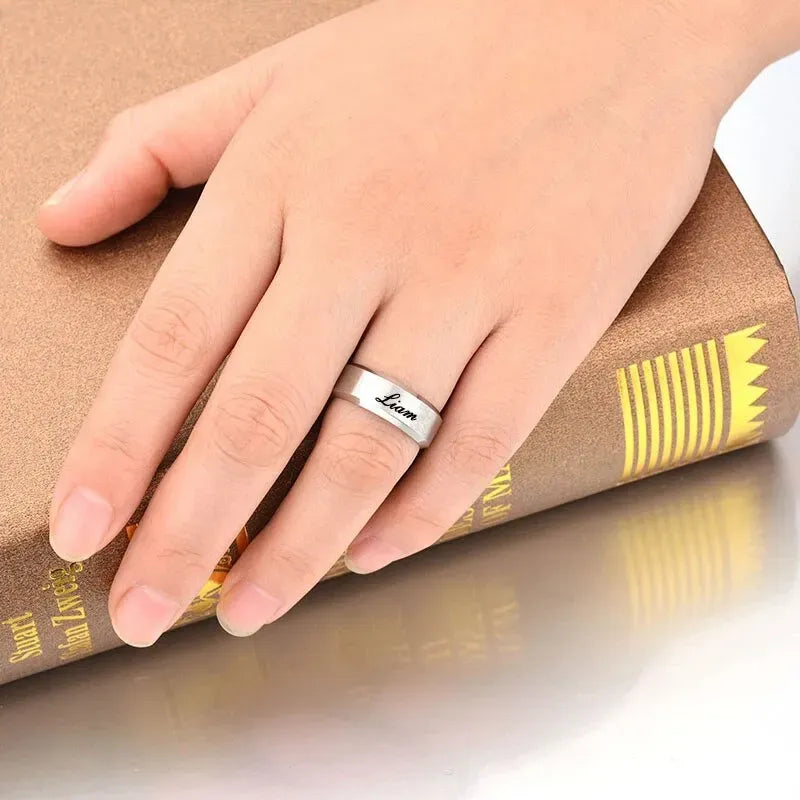 Personalized Engraved Name Ring – Custom Text, Date & Arabic Name | Mrym Collection