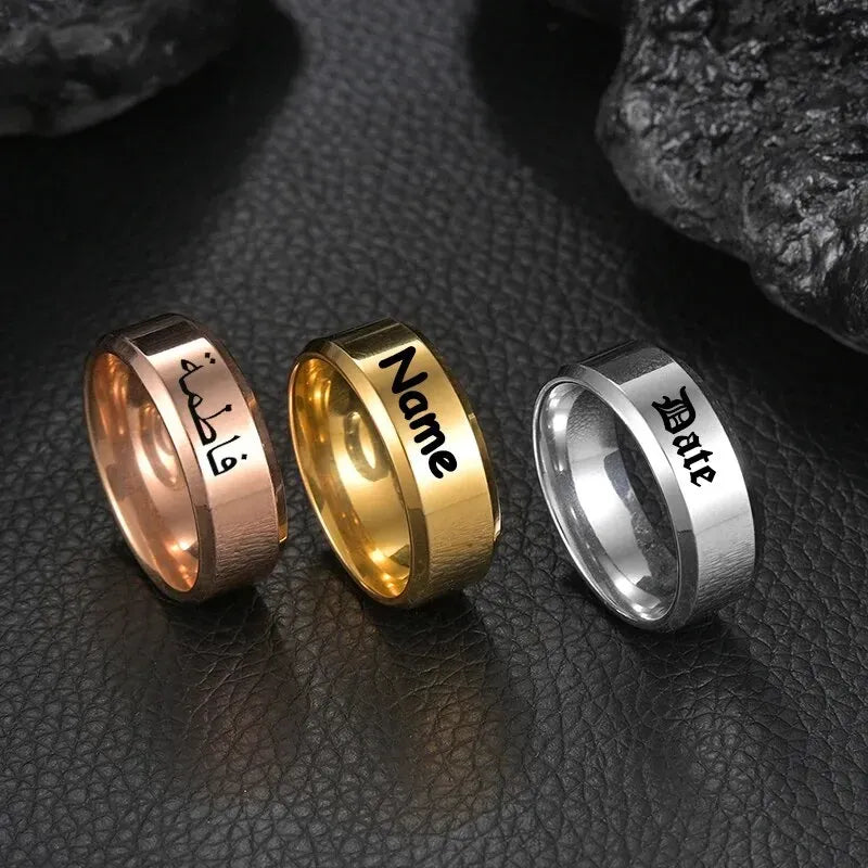 Personalized Engraved Name Ring – Custom Text, Date & Arabic Name | Mrym Collection